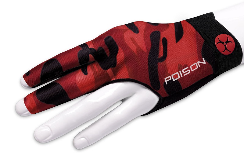 Kulečníková rukavička L/XL Poison Camo 3-prsty, černá-červená na levou ruku